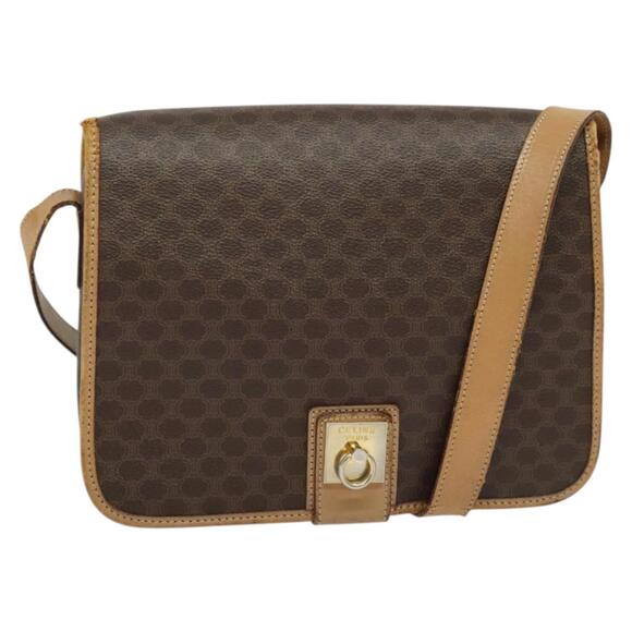 CELINE Macadam Canvas Shoulder Bag Pvc Leather Brown Gold - Picture 1 of 12